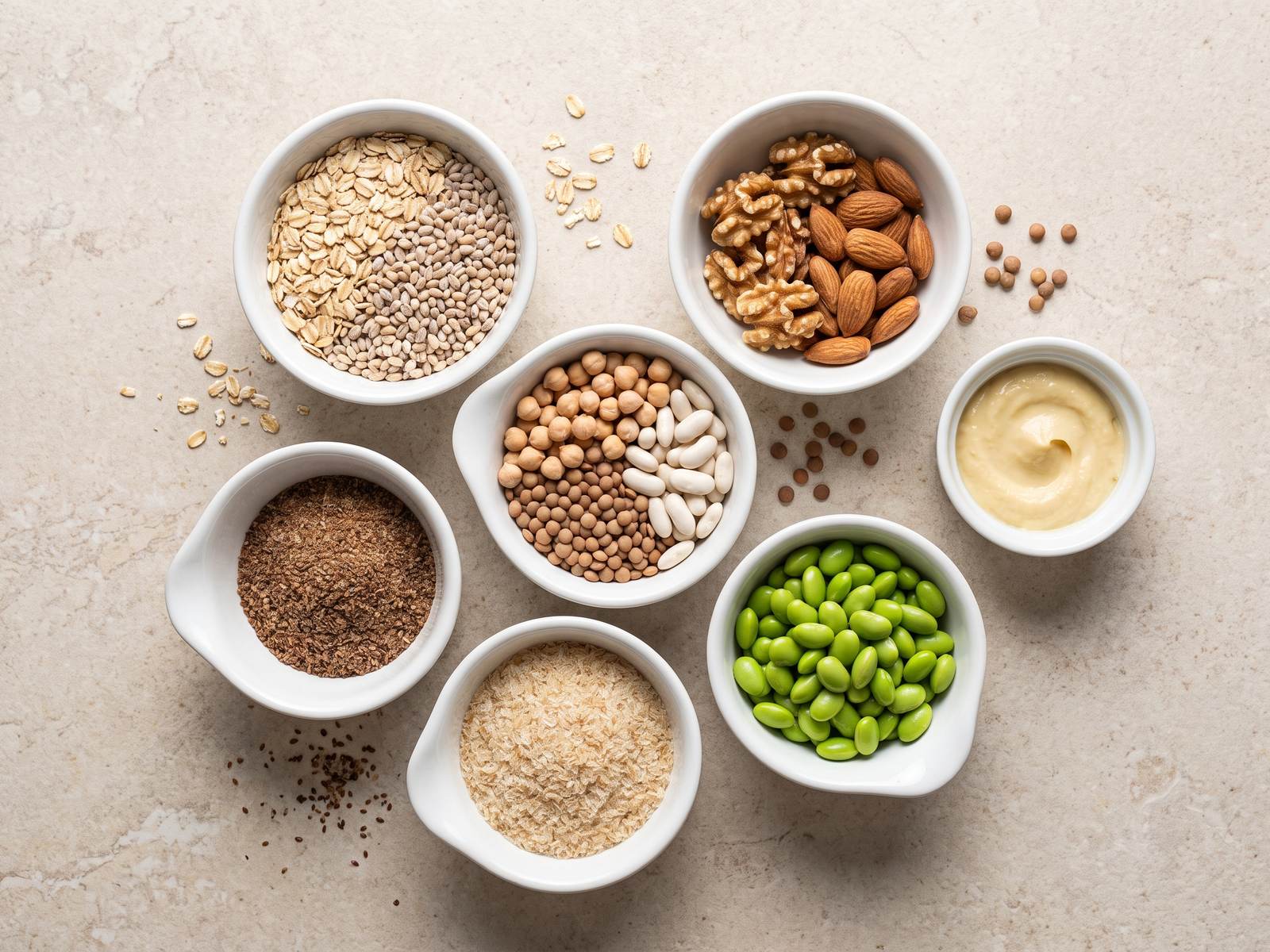 Oats, almonds, walnuts, flaxseed, blueberries. The evidence is in the amounts, not the ingredient list.