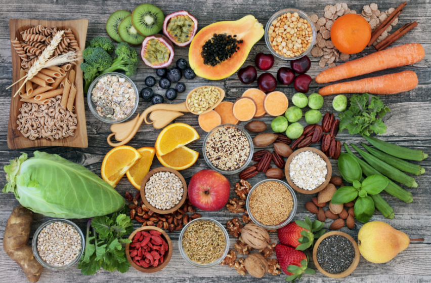 A variety of high-fiber whole foods