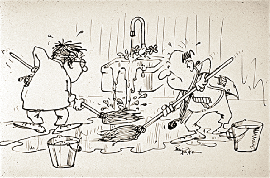 Cartoon illustrating treating the symptoms of disease instead of its cause
