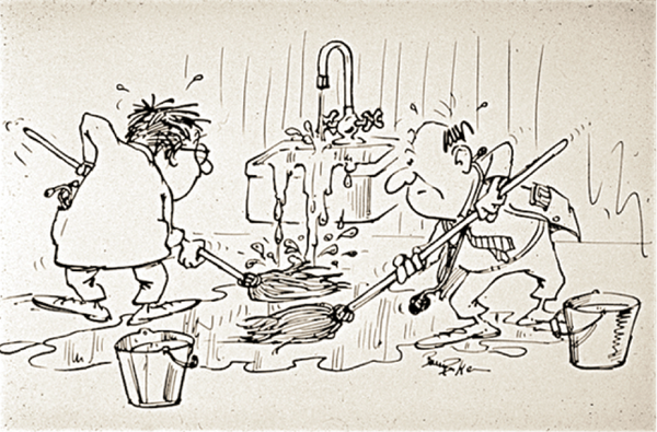 Cartoon illustrating treating the symptoms of disease instead of its cause