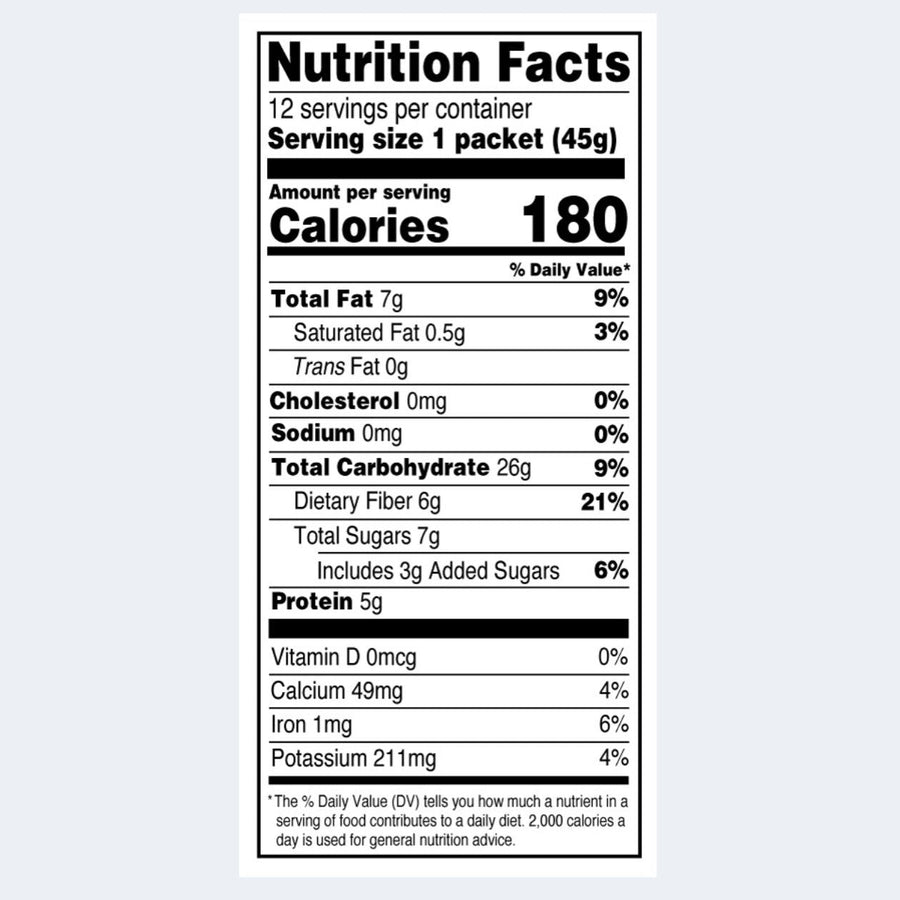 Nutrition Facts Panel — Blueberry & Cinnamon Oatmeal