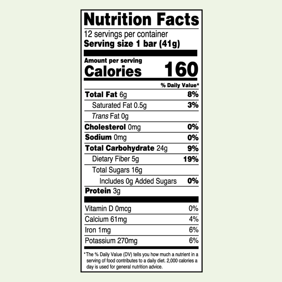 Nutrition Facts Panel — Apple Cinnamon Bar