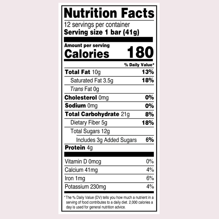 Nutrition Facts Panel — Dark Chocolate Walnut Bar