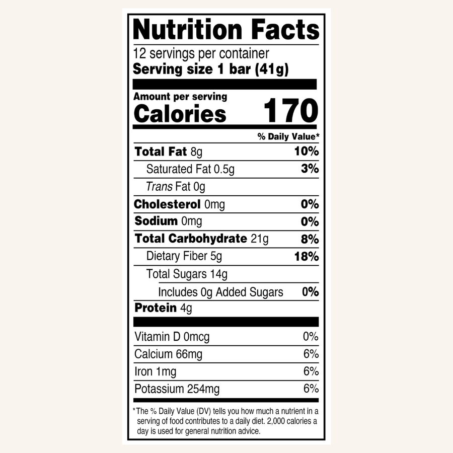 Nutrition Facts Panel — Lemon Almond Bar