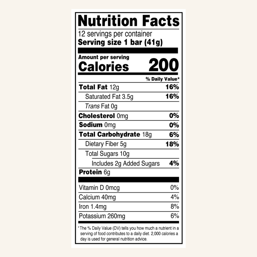 Nutrition Facts Panel — Peanut Butter Bar