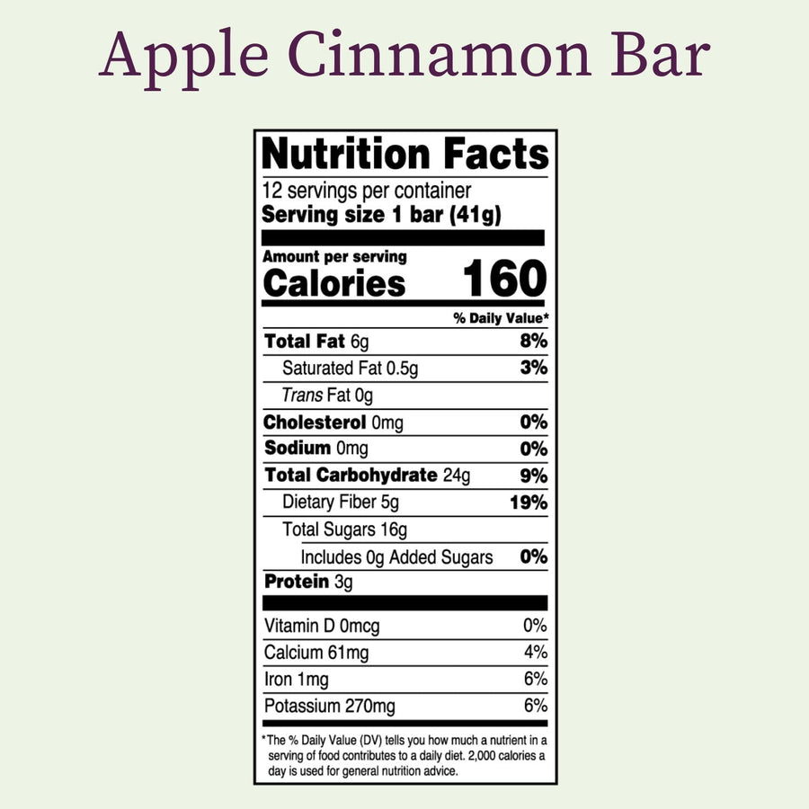 Nutrition Facts Panel — Apple Cinnamon Bar
