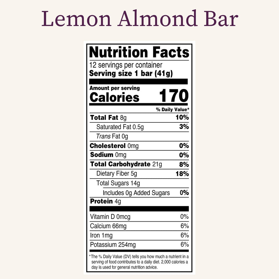 Nutrition Facts Panel — Lemon Almond Bar
