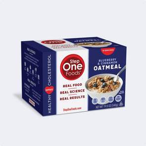 Front View of Blueberry Oatmeal box of 12 servings on a blue background, 540g