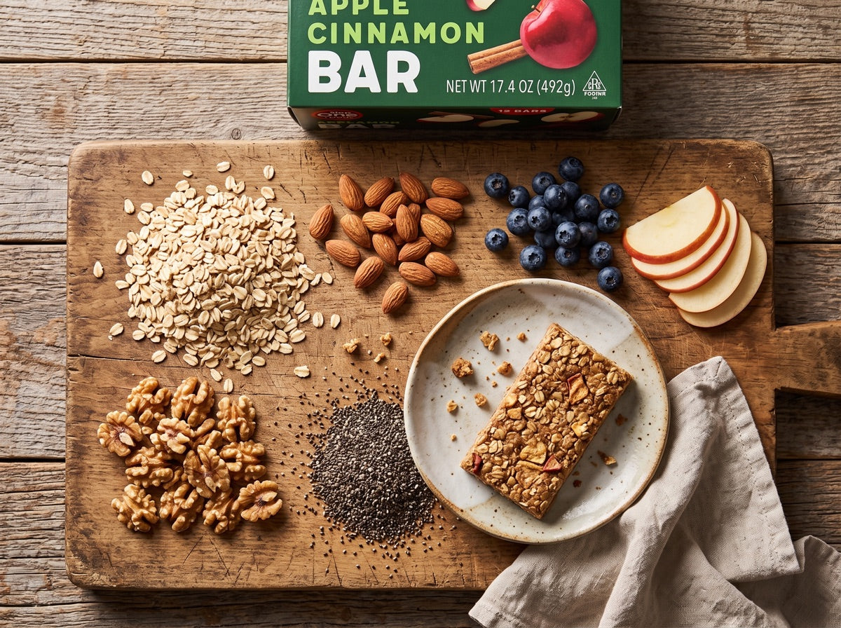 Oats, almonds, walnuts, flaxseed, blueberries. The evidence is in the amounts, not the ingredient list.